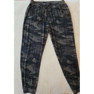Nicole Miller Joggers Womens Size XL Green Camo Loungewear jersey pant